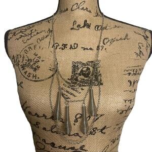 Stylish Layered Chain Necklace with Unique Pendants - Silver Elegance